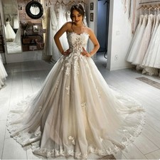 Bohemia Champagne Strapless Lace Wedding Dresses Beach Sweep Train Bridal Gowns