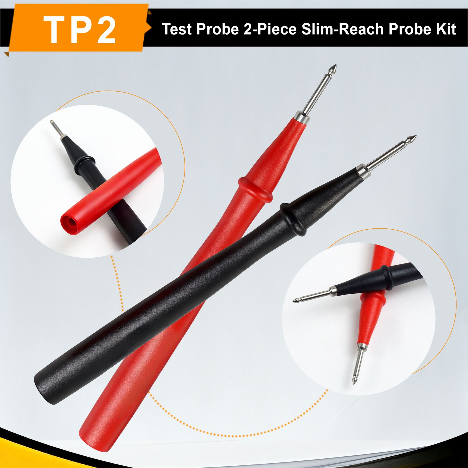 ZIBOO TP2 2 Piece Slim Reach Test Probe Set with Stainless Steel Tip