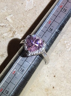   VINTAGE SILVER PINK HEART CZ HALO Ring | STATEMENT Cocktail ESTATE Ring 4g  