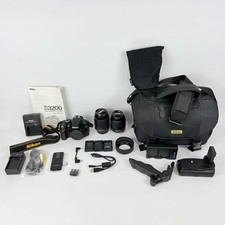 Nikon D3200 24.2MP Digital SLR Camera Black w 18-55mm 55-200mm Lens Bag Bundle