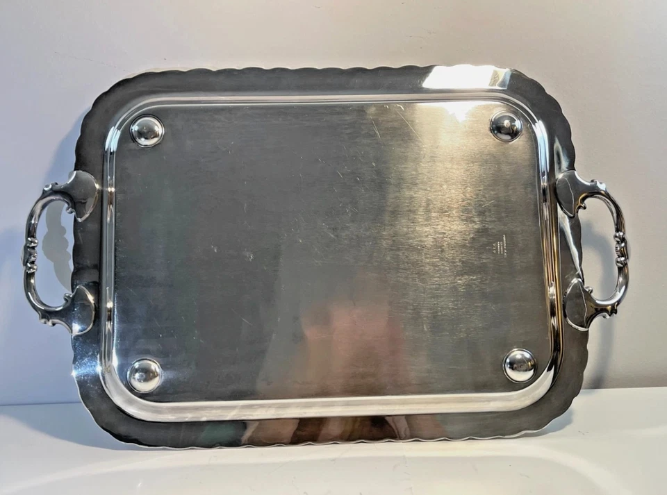 Plato de plata vintage BIRKS 25" Primrose 4 patas bandeja para servir #979 Foto 4 de 4