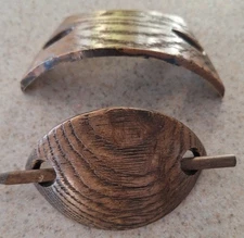 2 VINTAGE 70'S WOOD GRAIN LOOK BROWN PLASTIC BOHO HAIR BUCKLE BARRETTE STICK