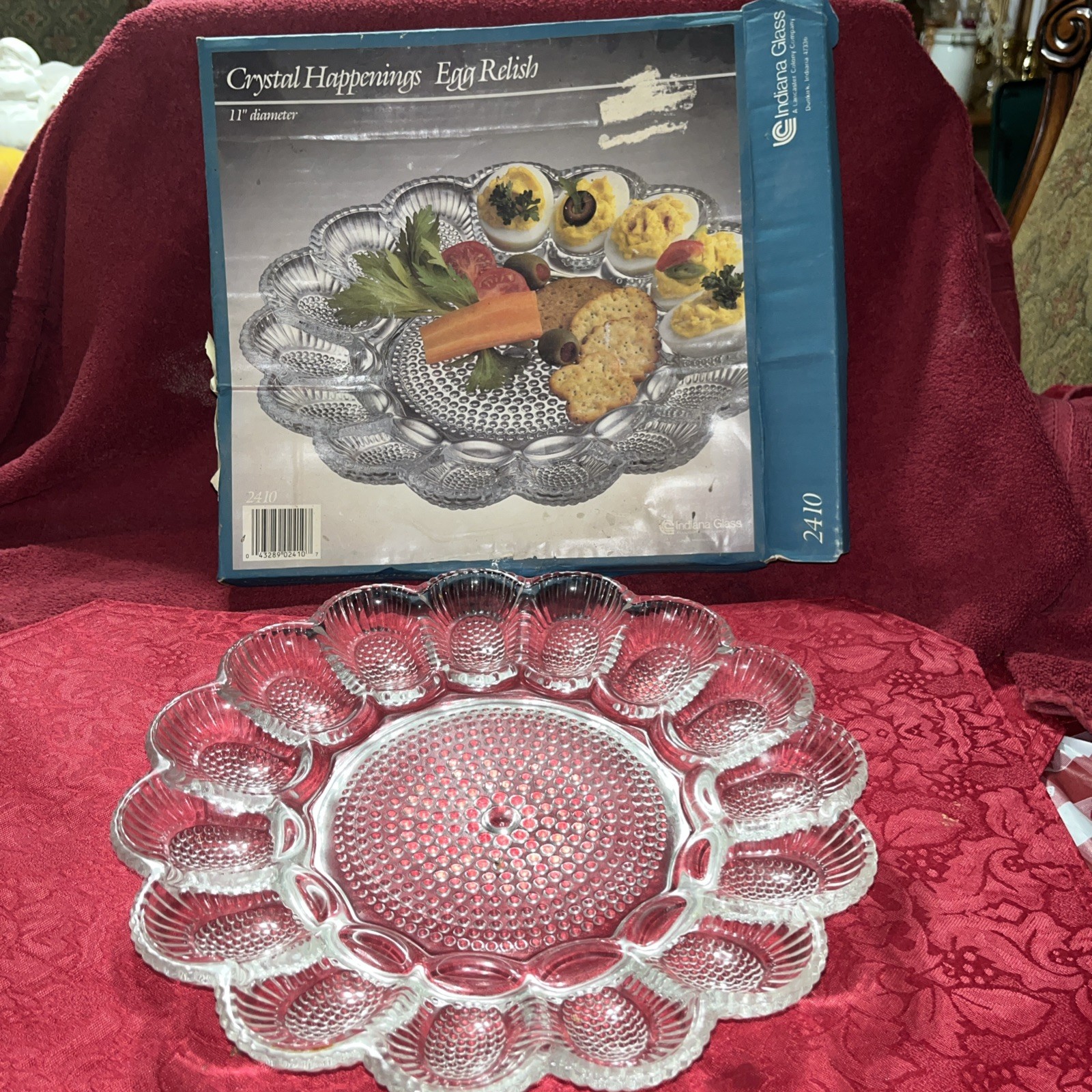 Indiana Glass - Crystal Happenings Egg Relish - Vintage Serving Dish