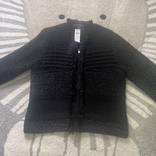 Ann Taylor Size L Black Shimmery Wool Blend Zip Up Cardigan Jacket Blazer NEW