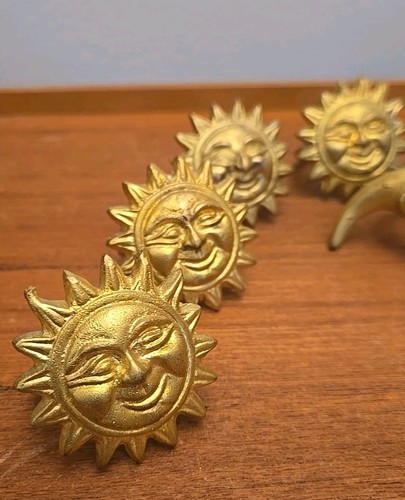 Set of 8 Moon and Sun Gold Colored Metal Brass Napkin Rings - Picture 2 of 14