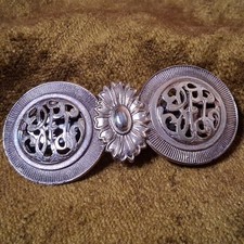 Vintage Barrette Hair Clip Gold Tone Filligree Circles Flower Ornate 3 3/8"
