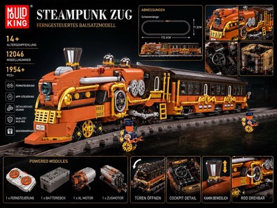 Mould King Steampunk Zug 12046 Steckbausteine 1954+ Teile RC App 14+