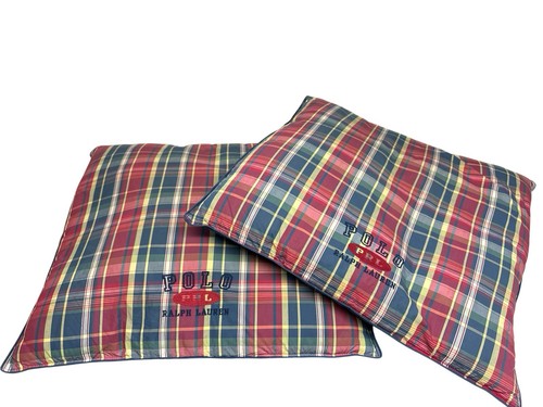 Set of 2 Polo Ralph Lauren Tartan Plaid Red Blue 24" Square Throw Pillows - Picture 4 of 13