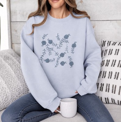 JANE & DELANCEY EMBROIDERED SWEATSHIRT 2X/3X WILDFLOWERS SOFT BLUE COTTON BLEND