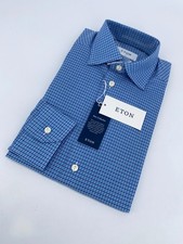 Eton Dress Shirt Mens S 15 - 38 Blue White Check York Slim Fit Formal Business