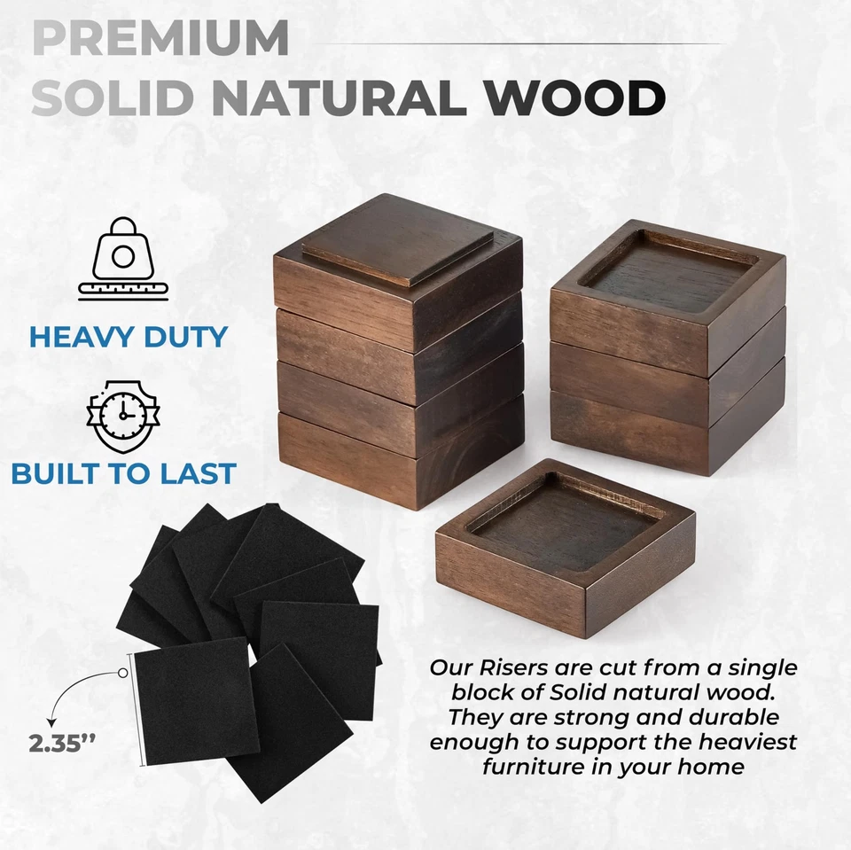 Elevadores de cama de madera de 7 piezas de 1-4" ajustables, color nogal, roble macizo, elevadores de muebles Foto 4 de 4