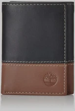 Timberland Men's Premium Genuine Leather Trifold Wallet Black-Brown