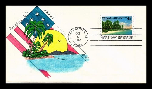 US COVER TROPICAL COAST PUAS AMERICA AIR MAIL FDC HAND COLORED HELUVA COVERS