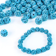 100PCS 10mm Rhinestone Beads, Aquamarine Shiny Round Disco Ball Beads, for Neckl