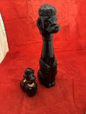 Vintage Rose Gori Black Glass Poodle Italian Wine 7” and 15”Decanter