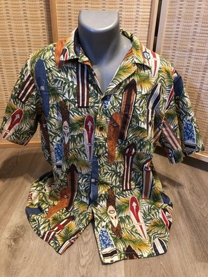 RJC Surfboards Hawaiian Button Up Down Shirt 100% Cotton XL Surfer (H513)
