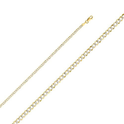 14K Solid Gold Cuban Chain Two Tone 16 Inch Necklace Minimalist Jewelry - Picture 2 of 7