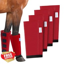 Horse Fly Boots Set of 4 Red Mesh Leggings Adjustable Breathable