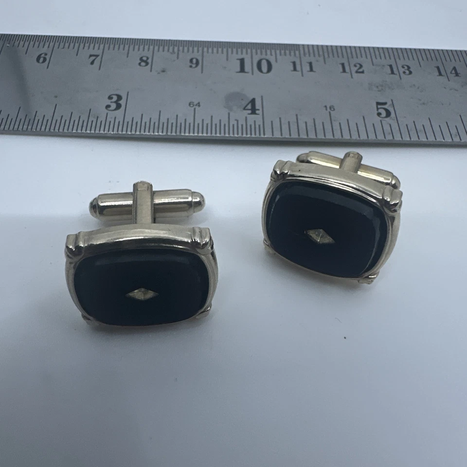 Винтажный запонки комплект оникс стиль бриллиант золотой тон квадратный черный ретро - Изображение 2 из 4