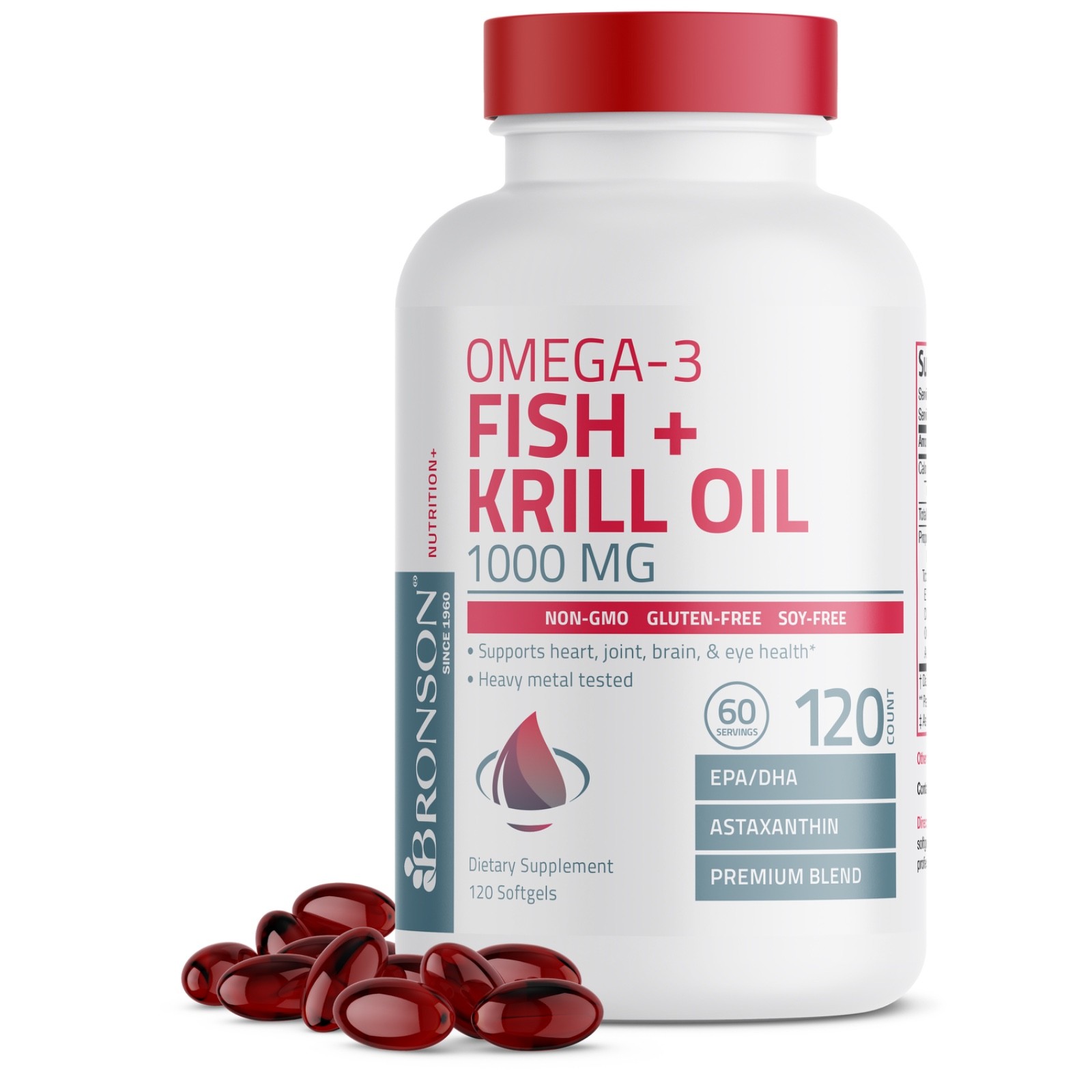 Bronson Omega-3 Fish + Krill Oil 1000MG Heart Joint Brain Health 120 Softgels