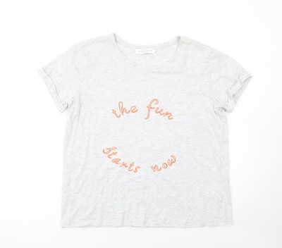 John Lewis Damen grau bestickt Spruch T-Shirt Größe 10