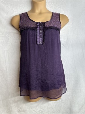 Studio Y Y2K Purple Sheer Lace Babydoll Tank Top L Chiffon Rhinestone Boho