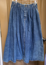 Vintage Lizwear Skirt Womens Sz 12 Blue Denim Pleated Midi USA 90s Union Label