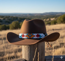 Handmade Southwestern Seed Bead Hat Band Adjustable Cowboy Hat Band Boho Acesory