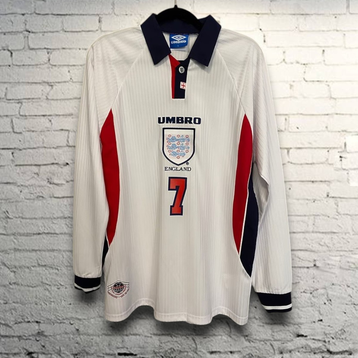 England 1998 Home Long Sleeve Retro Jersey - Beckham #7 | eBay