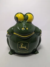 Vintage Retired John Deere Frog Piggy Bank Ceramic 6 in Green Yellow No Chips