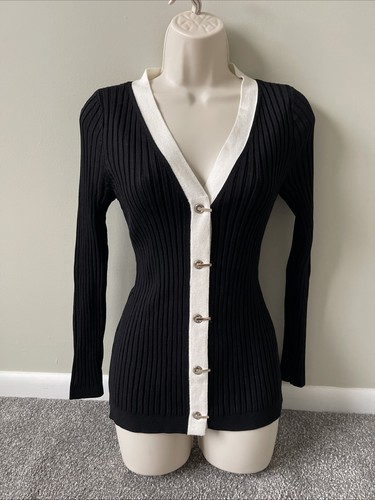 White House Black Market Ribbed Hardware Button Cardigan Top (S)