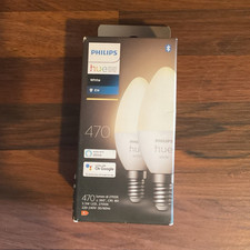 Philips Hue White E14 Candle Smart LED Bulbs 470lm 2700K Dimmable 2 Pack