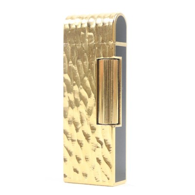 dunhill Lacquer Roller Gas Lighter Gold Black With Case Swiss Ignition OK