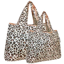 Set of 2 Reusable Wild Cat Tote Bags Foldable Eco-Friendly Durable Waterproof