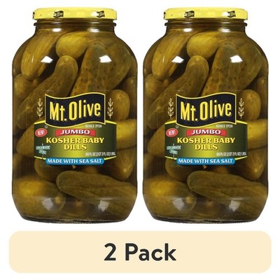 Kosher Baby Dill Jumbo Pickles in Brine - Giant 66 fl oz Jar - Two Pack Bulk