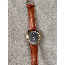 Accutime Watch Corp Stainless Steel Caseback Gold Tone Black Face