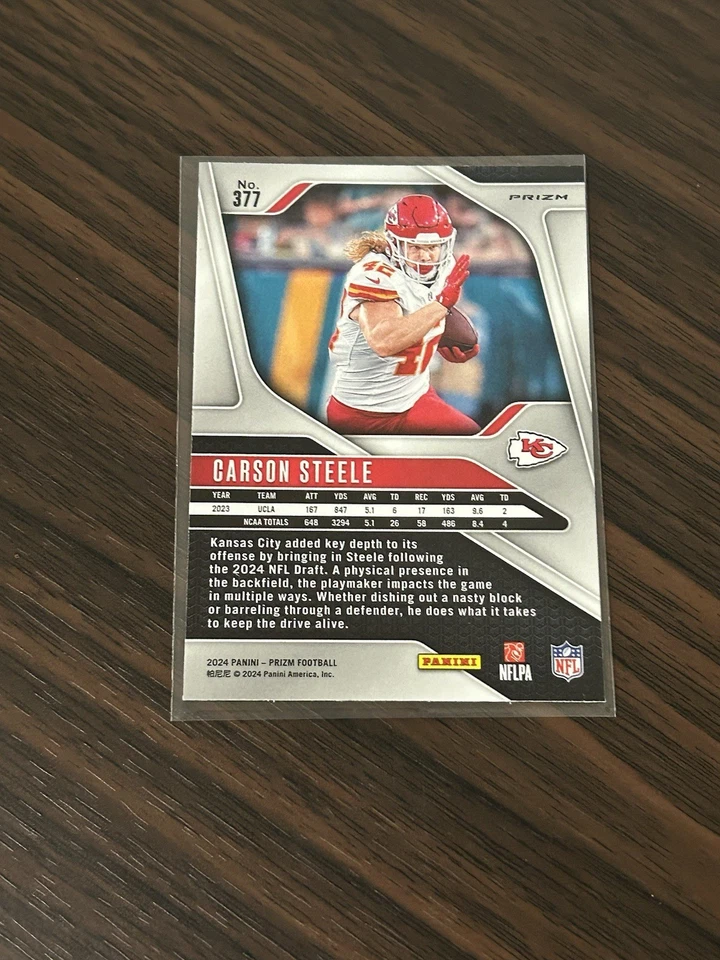 2024 Panini Prizm - Rookies Carson Steele #377 Neon Green Pulsar Prizm (RC) - Image 2 of 2