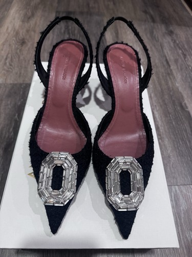 Amina Muaddi Camelia 60mm Tweed Slingback Pump Size 38 