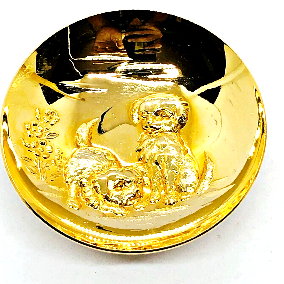 Japanese Sake Cup Sakazuki Vtg Zodiac Puppy Dog Gold Plated 24KGP