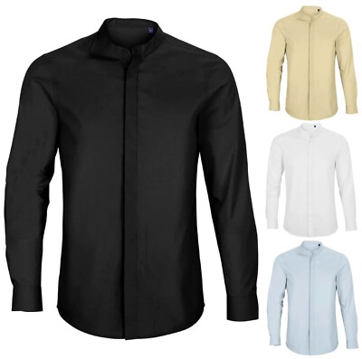 Herren Stehkragenhemd, Kragenloses Lang Arm Hemd, Mao Collar Long Sleeve Shirt
