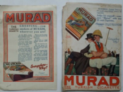Lot 2 Murad Turkish cigarette vintage color ads as is