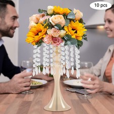 10pcs Gold Flower Stand for Wedding Table Centerpieces Crystal Flower Vases