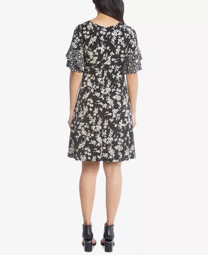 KAREN KANE Black Beige Floral Print Tiered Ruffle Sleeve Knit Dress 1X = 16W 🤍 - Picture 2 of 9