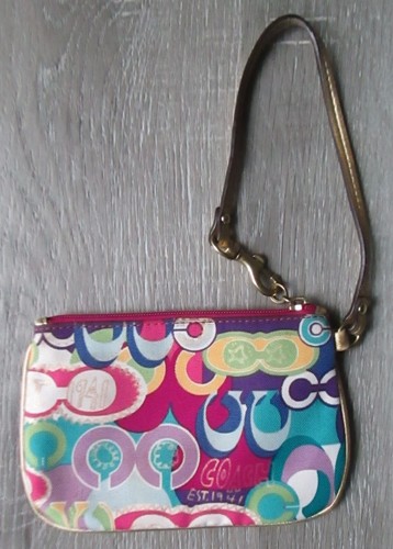 BOLSO/CARTERA DE COLECCIÓN Y2K COACH SML LOGOTIPO ETIQUETA COLGANTE CREMALLERA BEIGE/ROSA - Imagen 3 de 7