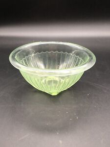 Vaseline Glass Ribbed Green Serving Bowl