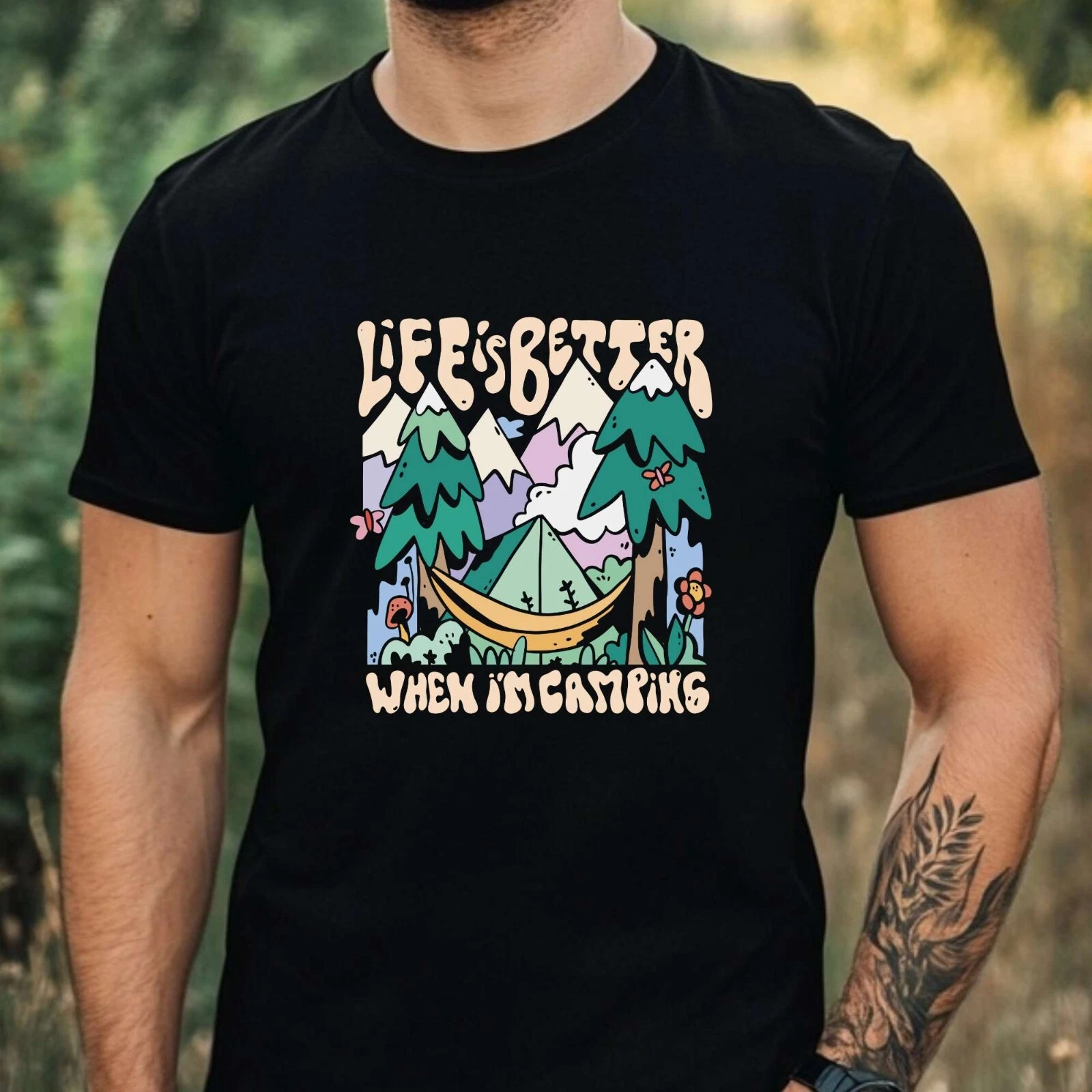 Mens Camping Theme Cotton T-Shirt Size XS to 5XL