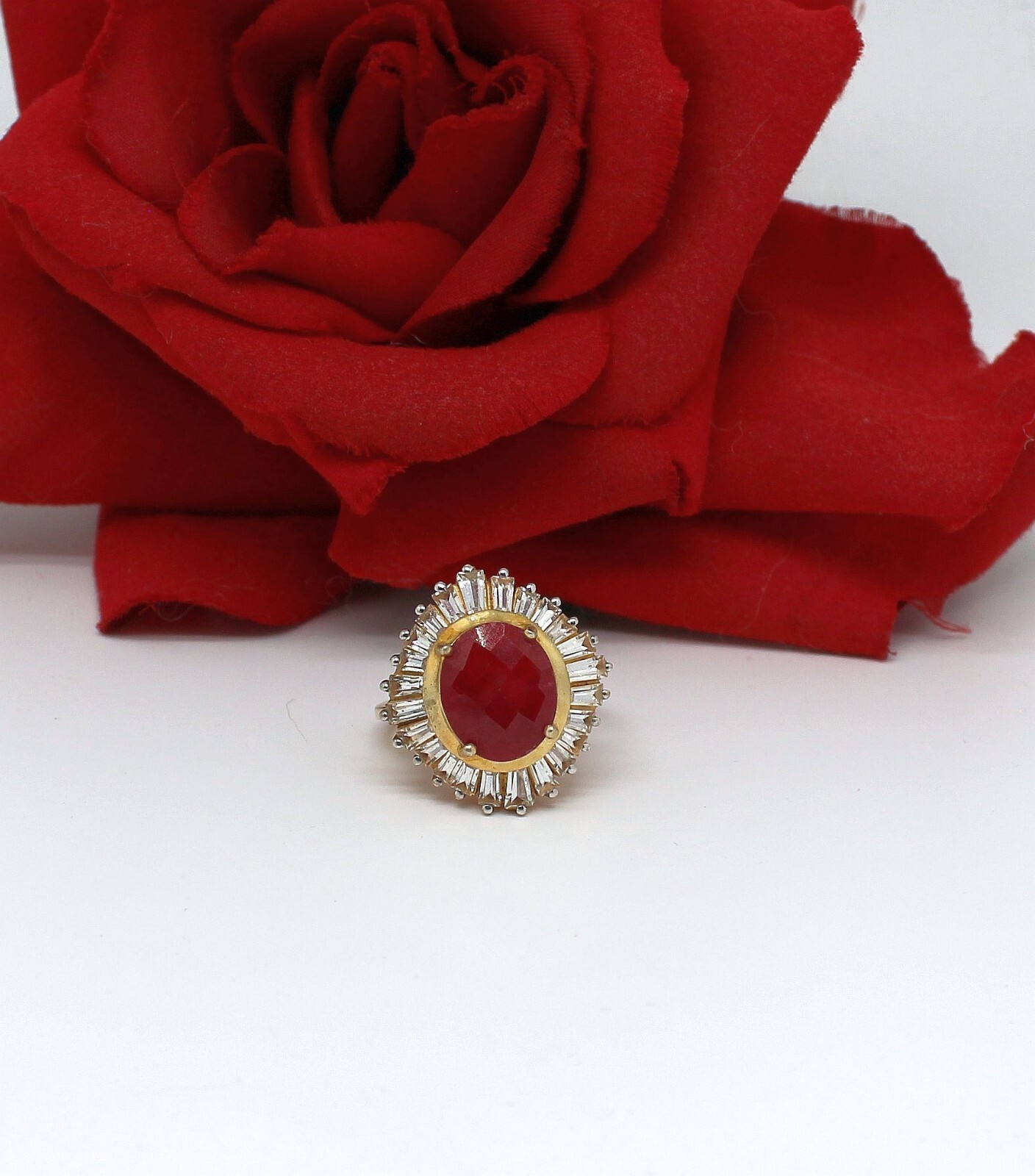Sterling Silver SAM Ruby White Topaz Cocktail Rin… - image 1