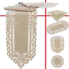 White Flower Open Embroidery Tablecloth Table runner Doily Linen-Look Beige