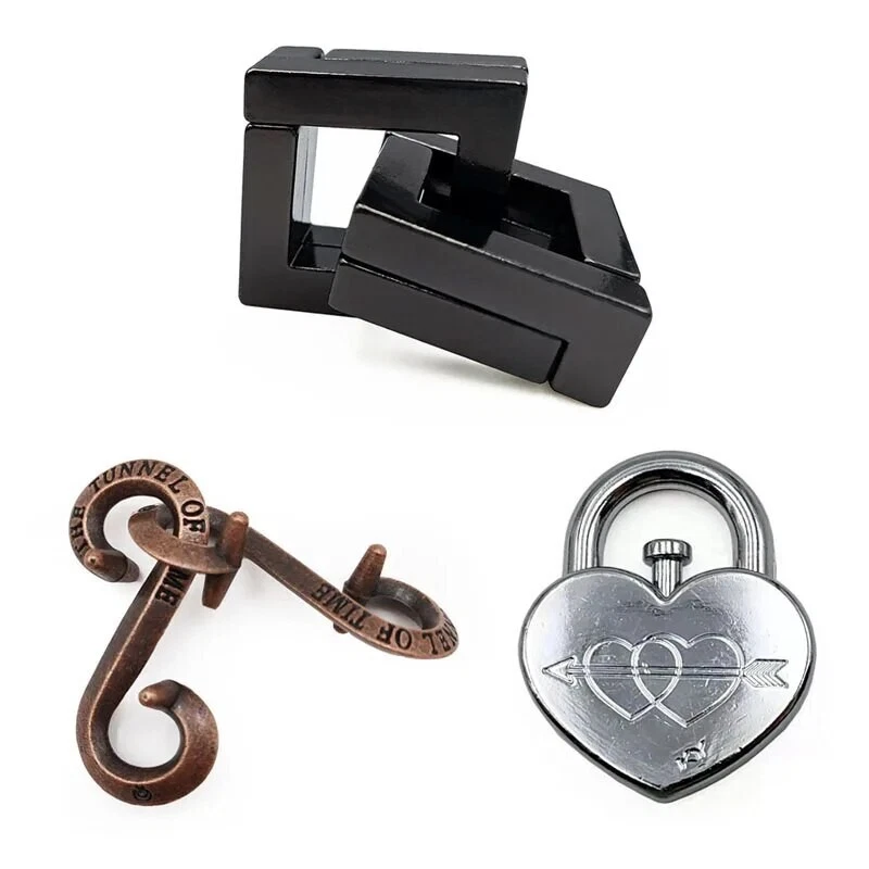 3Pcs Set Metal Puzzle Solution Unlock Toy Brain Teaser IQ Challenge Games For Ki - Image 2 of 4