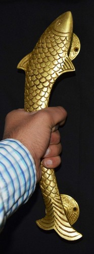 Unique Fish Shape Decorative Door Handle Gate Puller Handmade Brass Nautical - Picture 5 of 5